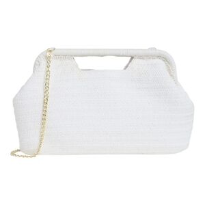 Sol and Mer White Raffia Clutch Bag w/ Removable Gold Chain Shoulder Strap